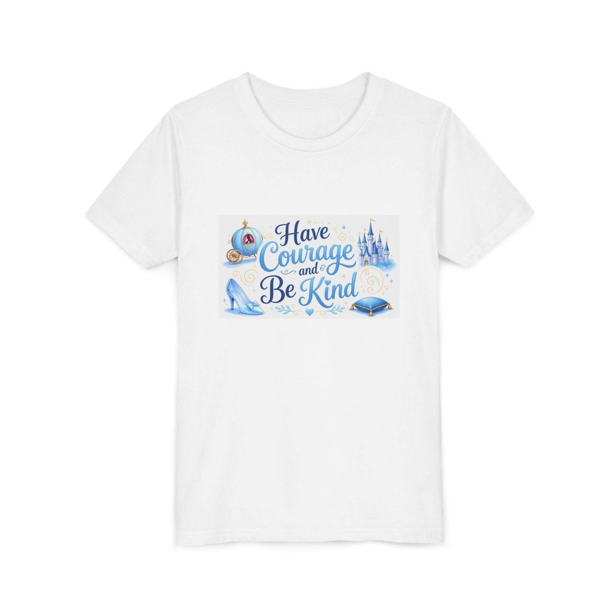 Courage & Be Kind Youth Tee — Inspirational Princess Castle Design